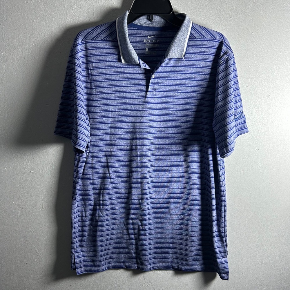 Nike Dri-FIT Mens‎ Blue Striped Golf Polo Shirt Standard Fit Medium